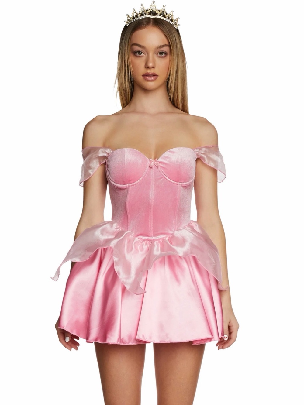 NWT Dolls Kill Trickz N’ Treatz Pink Princess Halloween Costume w/ Tiara Size L